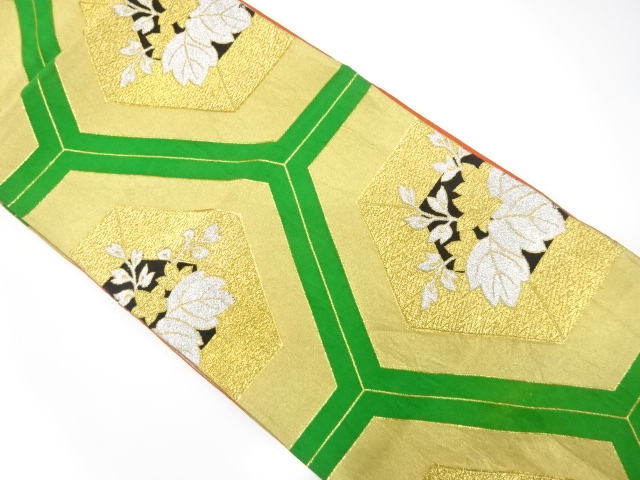 JAPANESE KIMONO / ANTIQUE FUKURO OBI / SILK / WOVEN FLORAL KIKKO